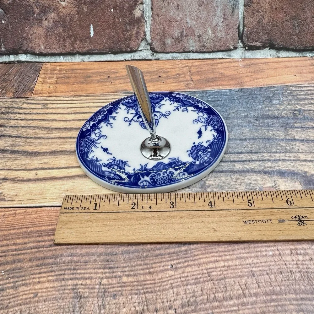 Blue White Porcelain Pen Stand Holder Chinoiserie Transferware Desk Wedding Vtg